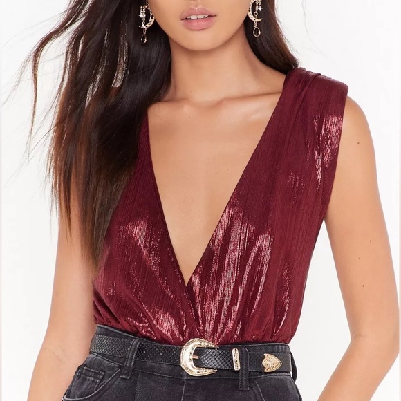 Nasty Gal Metallic Deep Plunge Bodysuit - Picture 1 of 7